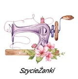 Purple vintage sewing machine with pink flowers and wooden spools, text reads SzycieZanki